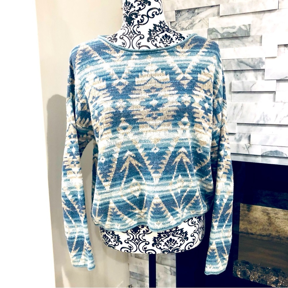 Denim & Supply Ralph Lauren Aztec Print Knit Cotton Sweater Blue White XS